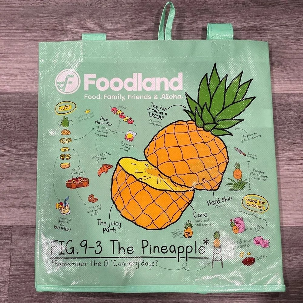 Foodland Hawaii Banana Pineapple Mango Coconut Graphic Reusable Shopping Bag
